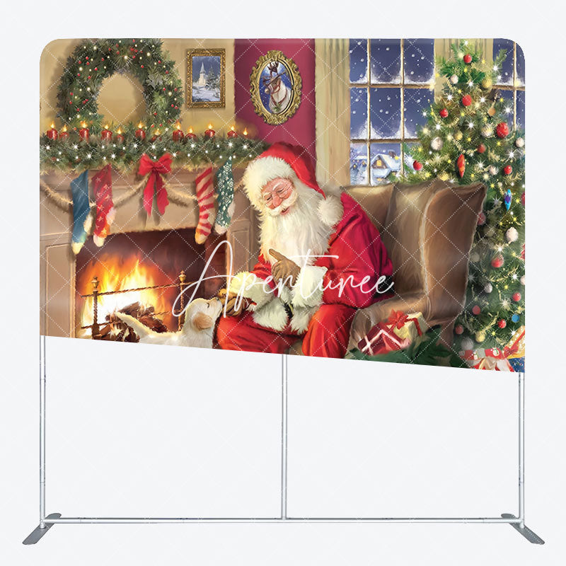 Aperturee - Aperturee Santa Puppy Fireplace Christmas Pillow Case Backdrop