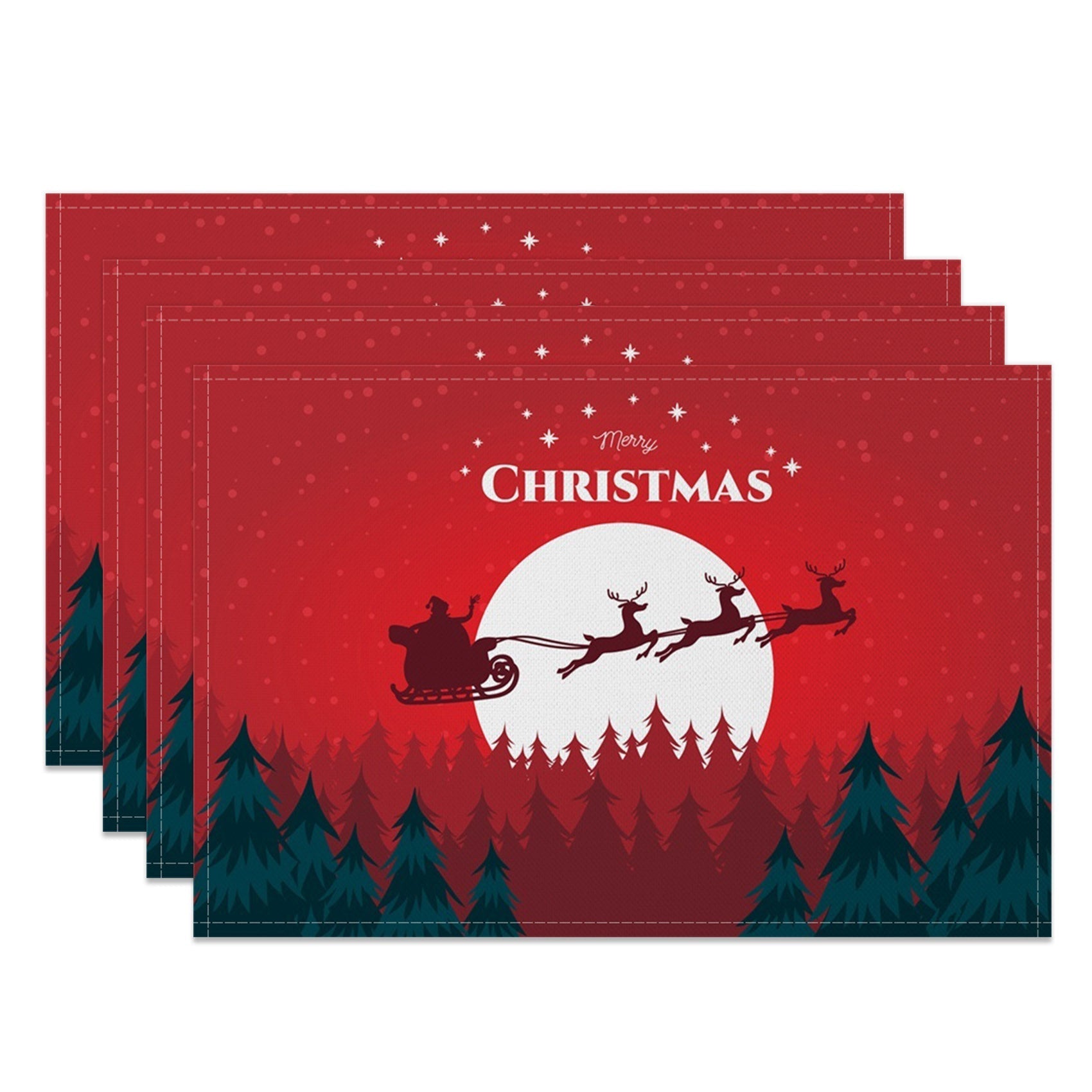 Aperturee - Aperturee Santa Sled Moon Pine Forest Xmas Set Of 4 Placemats