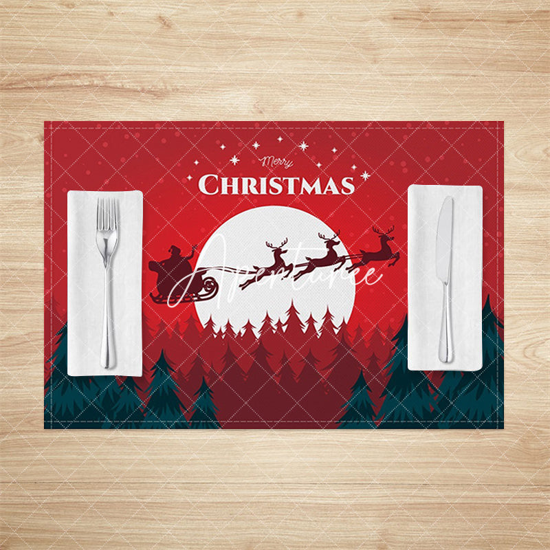 Aperturee - Aperturee Santa Sled Moon Pine Forest Xmas Set Of 4 Placemats