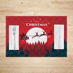 Aperturee - Aperturee Santa Sled Moon Pine Forest Xmas Set Of 4 Placemats