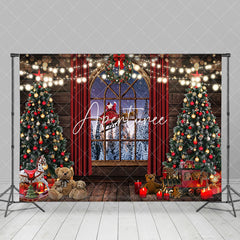 Aperturee - Aperturee Santa Sledge Wood Window Curtain Christmas Backdrop