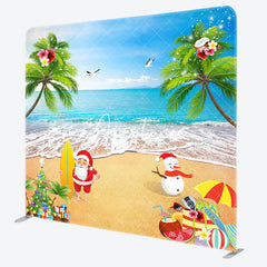 Aperturee - Aperturee Santa Snowman Beach Christmas Pillow Case Backdrop