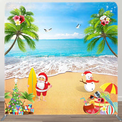 Aperturee - Aperturee Santa Snowman Beach Christmas Pillow Case Backdrop