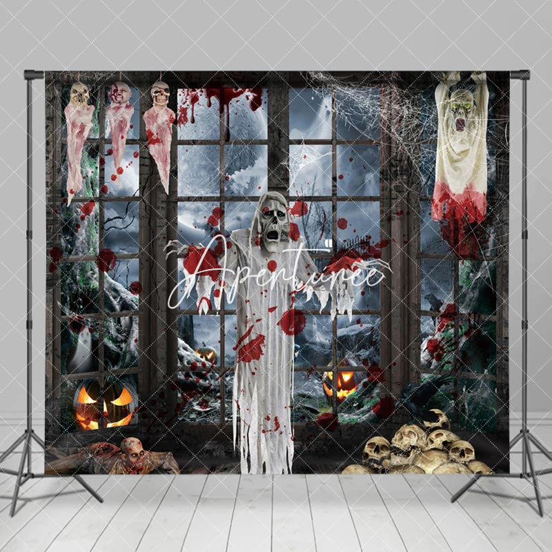 Aperturee - Aperturee Scary Evil Ghost Zombie Skulls Halloween Backdrop