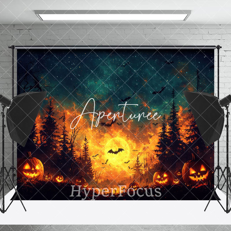 Aperturee - Aperturee Scary Flame Light Moon Night Bats Halloween Backdrop