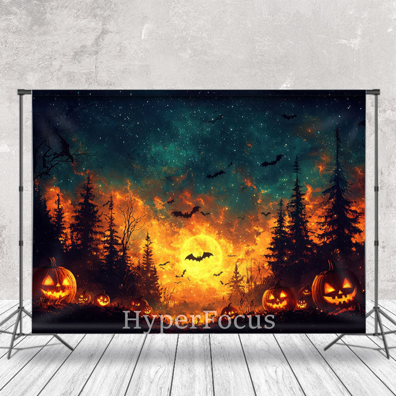 Aperturee - Aperturee Scary Flame Light Moon Night Bats Halloween Backdrop