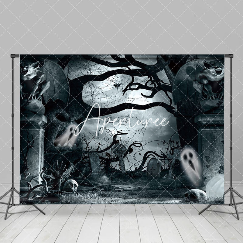 Aperturee - Aperturee Scary Gargoyle Ghost Skull Grave Halloween Backdrop