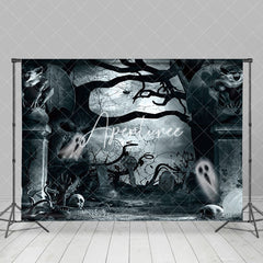 Aperturee - Aperturee Scary Gargoyle Ghost Skull Grave Halloween Backdrop