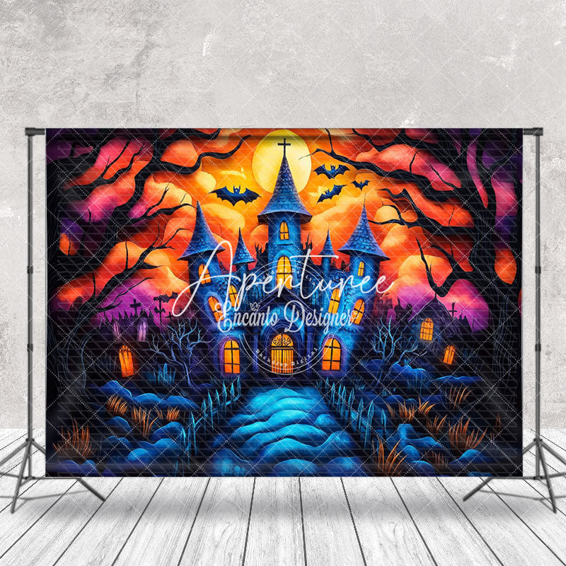 Aperturee - Aperturee Scary Ghost Castle Bats Trunk Halloween Backdrop