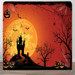 Aperturee - Aperturee Scary Moon Castle Spider Web Red Halloween Backdrop