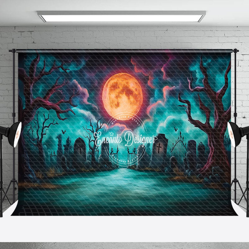 Aperturee - Aperturee Scary Moon Night Cemetery Cloud Halloween Backdrop