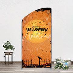 Aperturee - Aperturee Scary Orange Halloween Moon Night Arch Backdrop