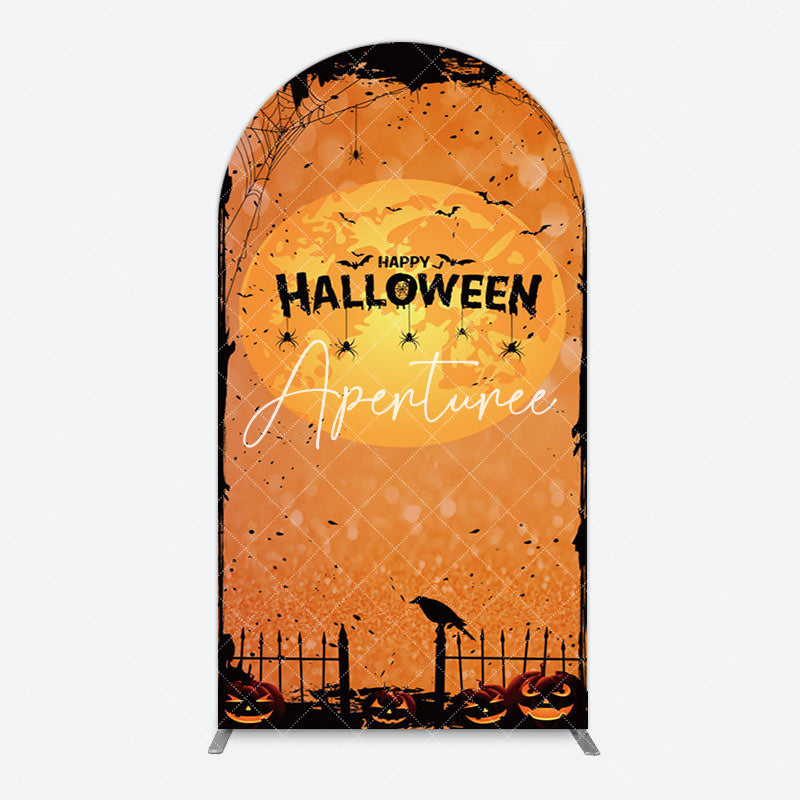 Aperturee - Aperturee Scary Orange Halloween Moon Night Arch Backdrop