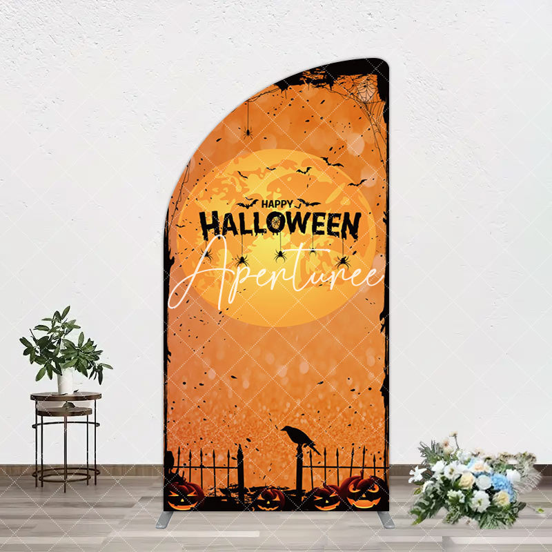 Aperturee - Aperturee Scary Orange Halloween Moon Night Arch Backdrop