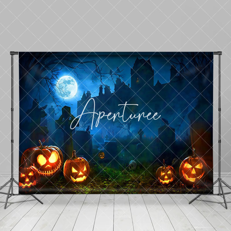 Aperturee - Aperturee Scary Pumpkins Cemetery Happy Halloween Backdrop