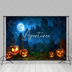 Aperturee - Aperturee Scary Pumpkins Cemetery Happy Halloween Backdrop