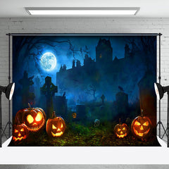 Aperturee - Aperturee Scary Pumpkins Cemetery Happy Halloween Backdrop