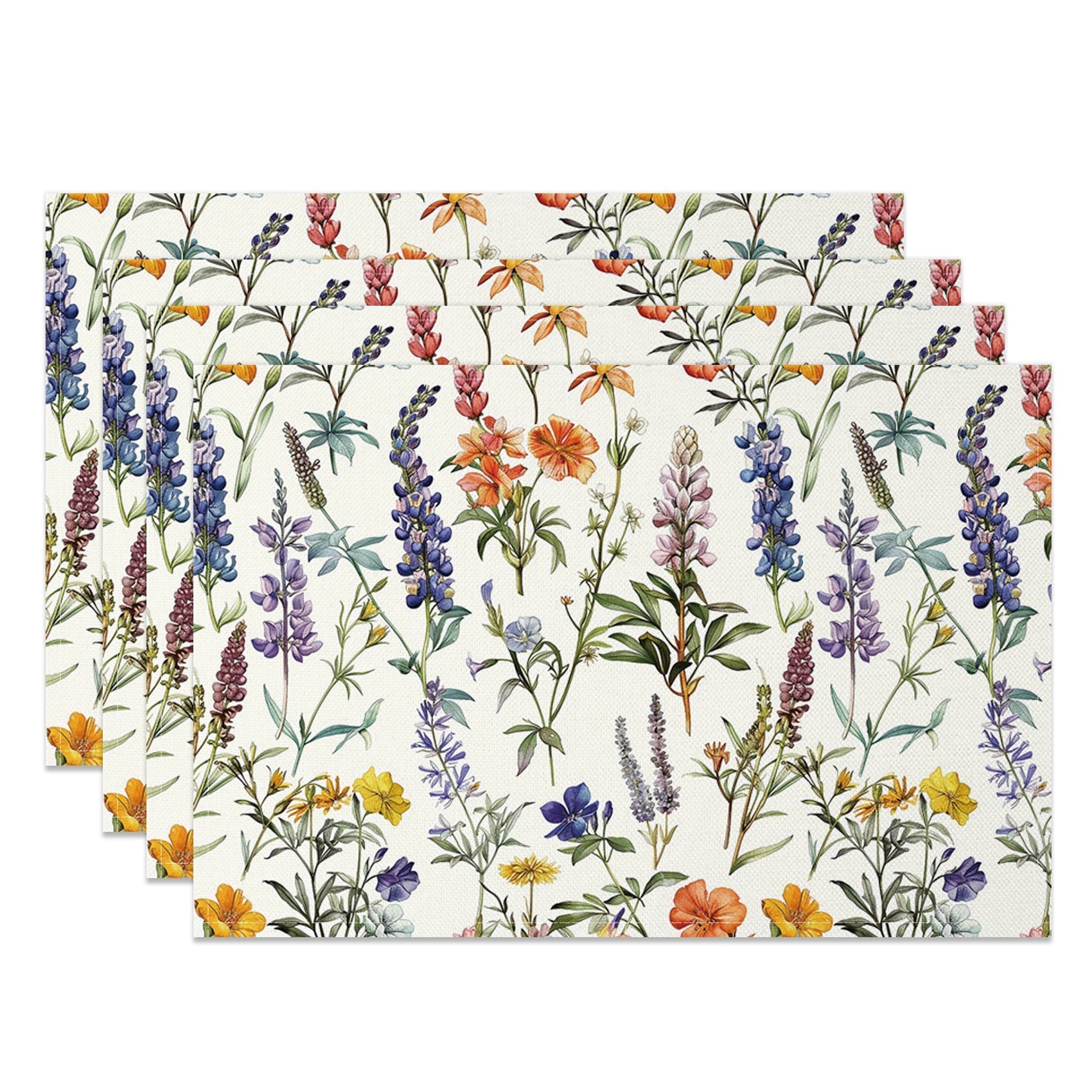 Aperturee - Aperturee Scattered Colorful Wildflower Set Of 4 Placemats