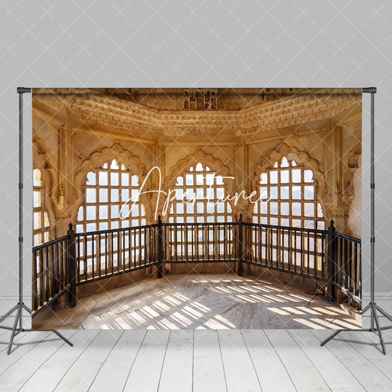 Aperturee - Aperturee Scenic Marble Pavilion With Arched Windows Backdrop