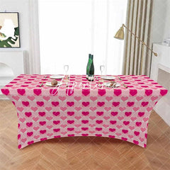 Aperturee - Aperturee Seamless Pink Hearts Valentines Day Stretch Table Cover