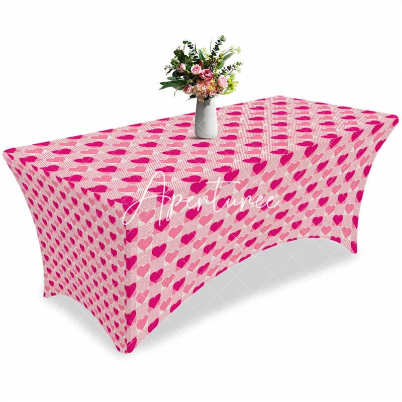 Aperturee - Aperturee Seamless Pink Hearts Valentines Day Stretch Table Cover