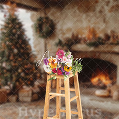 Aperturee - Aperturee Seaside Retro Cabin Fireplace Tree Christmas Backdrop