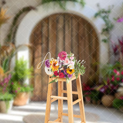 Aperturee - Aperturee Serene Wooden Archway Varied Plant Pottery Backdrop