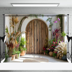 Aperturee - Aperturee Serene Wooden Archway Varied Plant Pottery Backdrop