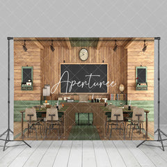 Aperturee - Aperturee Serene Wooden Classroom Interior Organized Backdrop