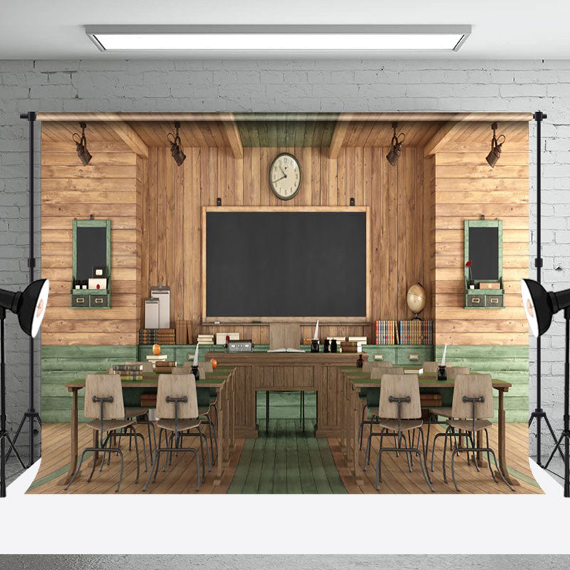 Aperturee - Aperturee Serene Wooden Classroom Interior Organized Backdrop