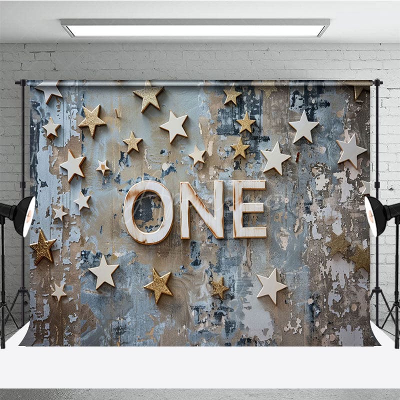 Aperturee - Aperturee Shabby Blue Wall First Birthday Cake Smash Backdrop