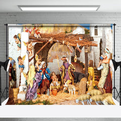 Aperturee - Aperturee Shabby Hayloft Angels Nativity Christmas Backdrop