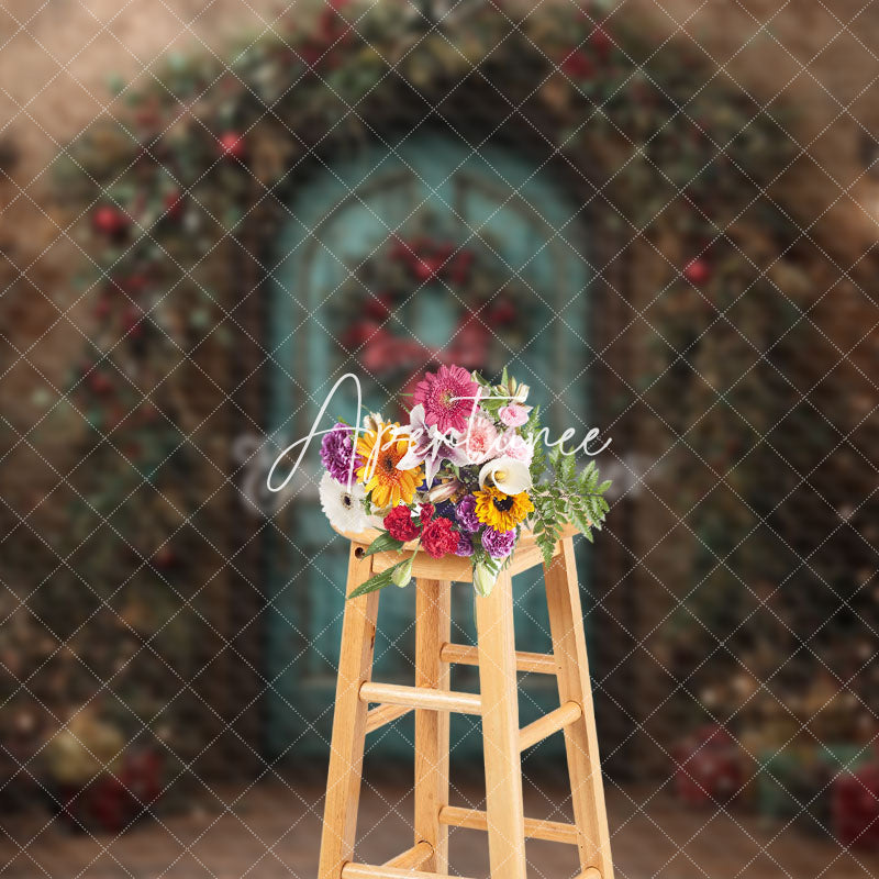 Aperturee - Aperturee Shabby Retro Wall Wood Door Leaf Christmas Backdrop