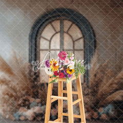 Aperturee - Aperturee Shabby Wall Door Boho Floral Reed Wedding Backdrop