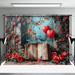 Aperturee - Aperturee Shabby Wall Red Rose Mural Book Romantic Backdrop