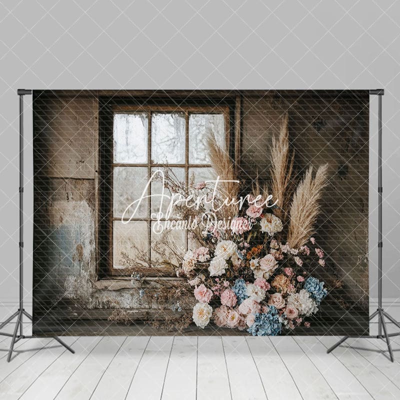 Aperturee - Aperturee Shabby Window Wall Floral Boho Backdrop For Wedding