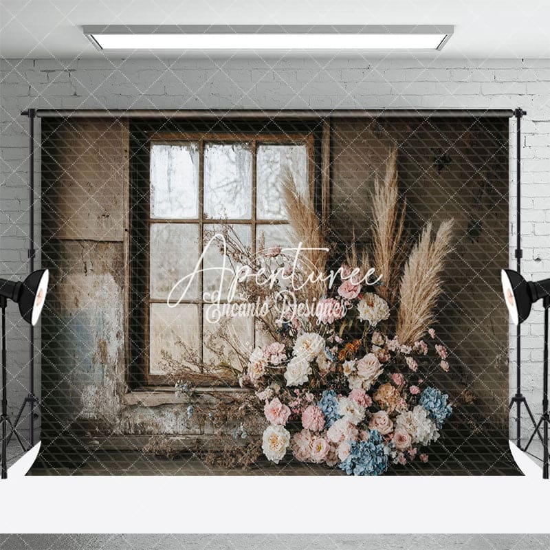 Aperturee - Aperturee Shabby Window Wall Floral Boho Backdrop For Wedding