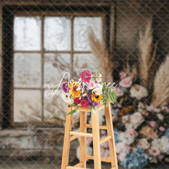 Aperturee - Aperturee Shabby Window Wall Floral Boho Backdrop For Wedding