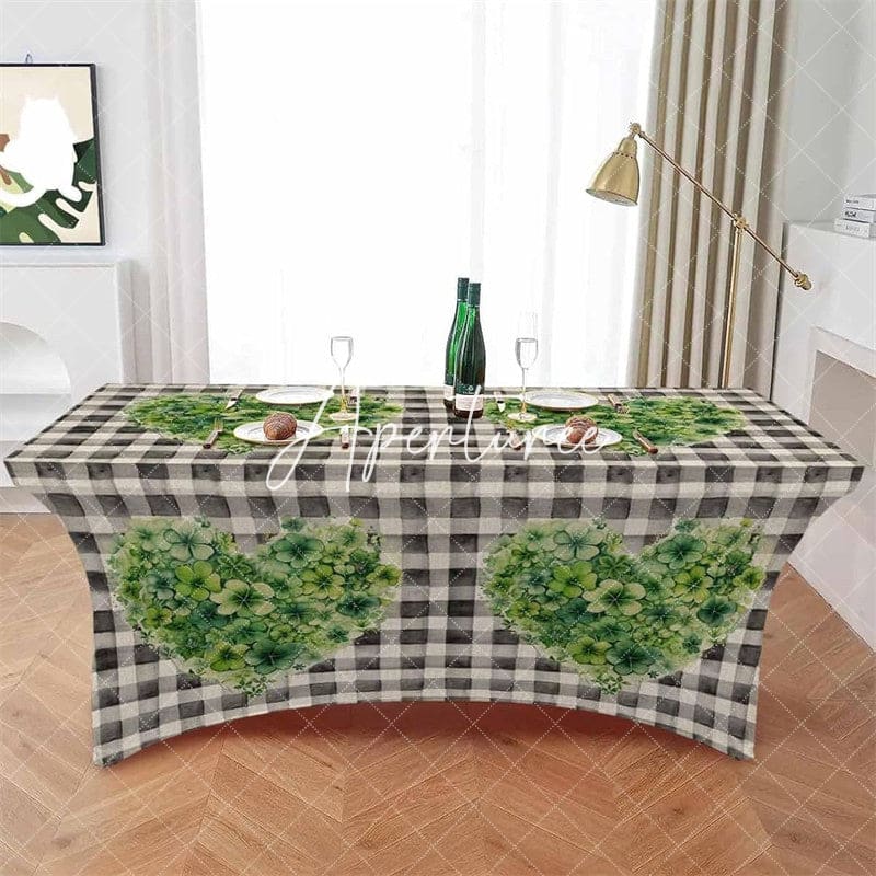 Aperturee - Aperturee Shamrocks Leaves St Patricks Day Stretch Table Cover