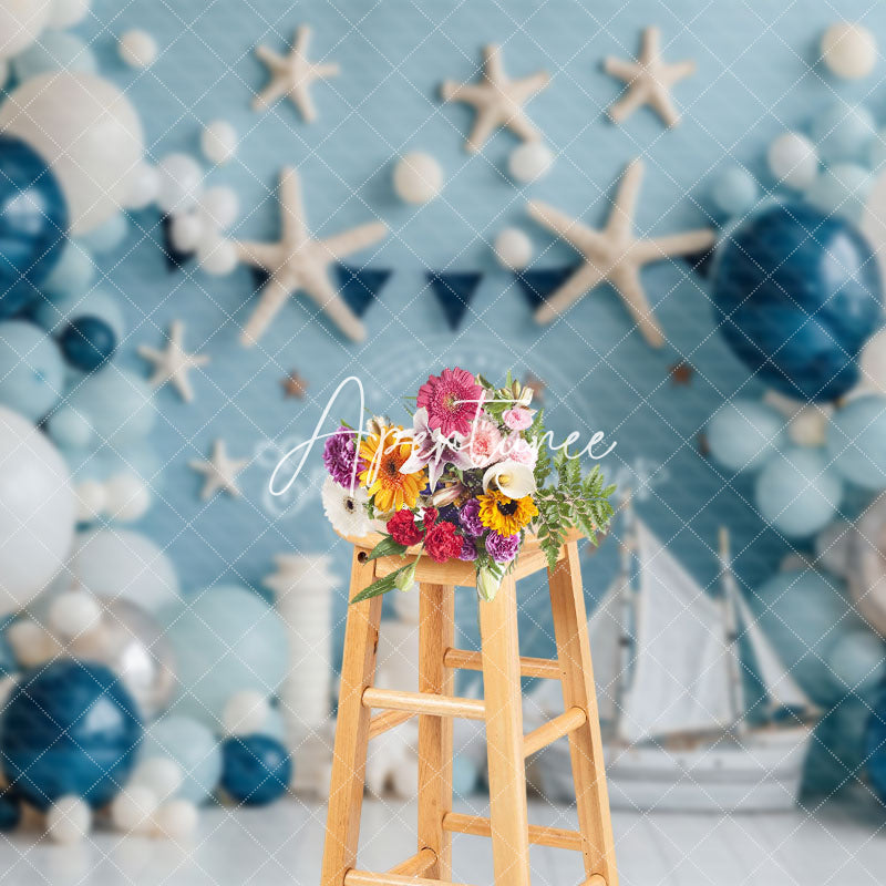 Aperturee - Aperturee Shells Blue Balloons Navigation Cake Smash Backdrop