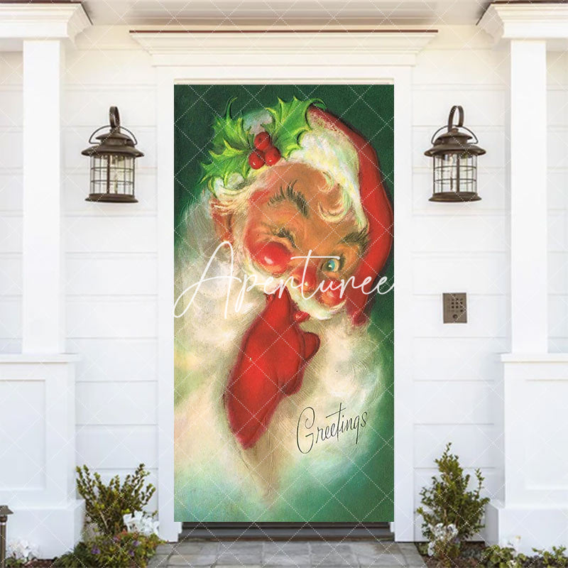 Aperturee - Aperturee Shhh Retro Enchanting Santa Christmas Door Cover