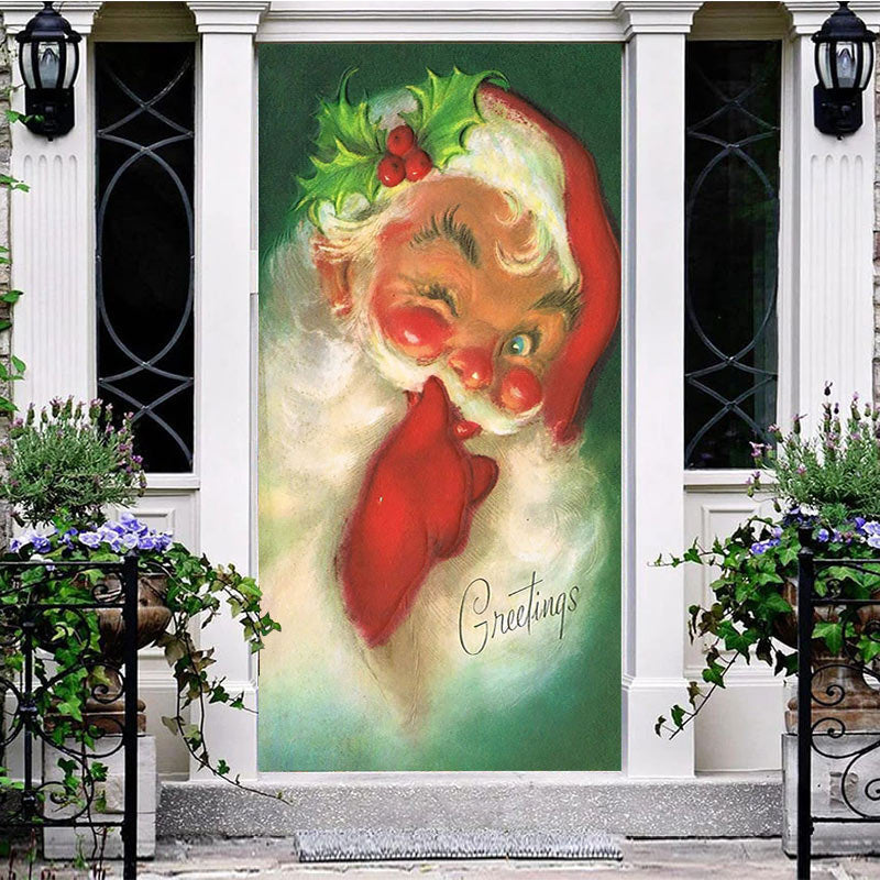 Aperturee - Aperturee Shhh Retro Enchanting Santa Christmas Door Cover