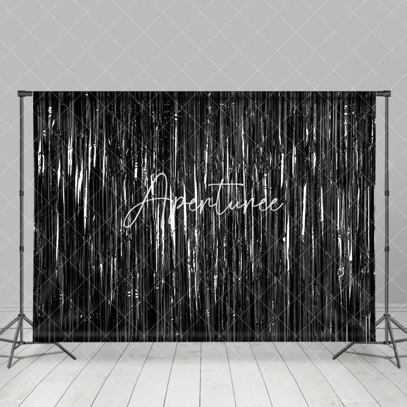 Aperturee - Aperturee Shimmering Black Foil Fringe Party Event Backdrop