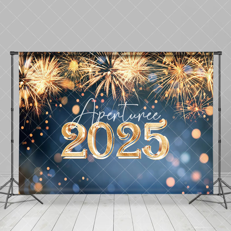 Aperturee - Aperturee Shiny Gold Sparkle Blue 2025 Happy New Year Backdrop