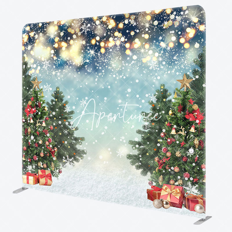 Aperturee - Aperturee Shiny Snow Christmas Tree Gift Tension Fabric Backdrop