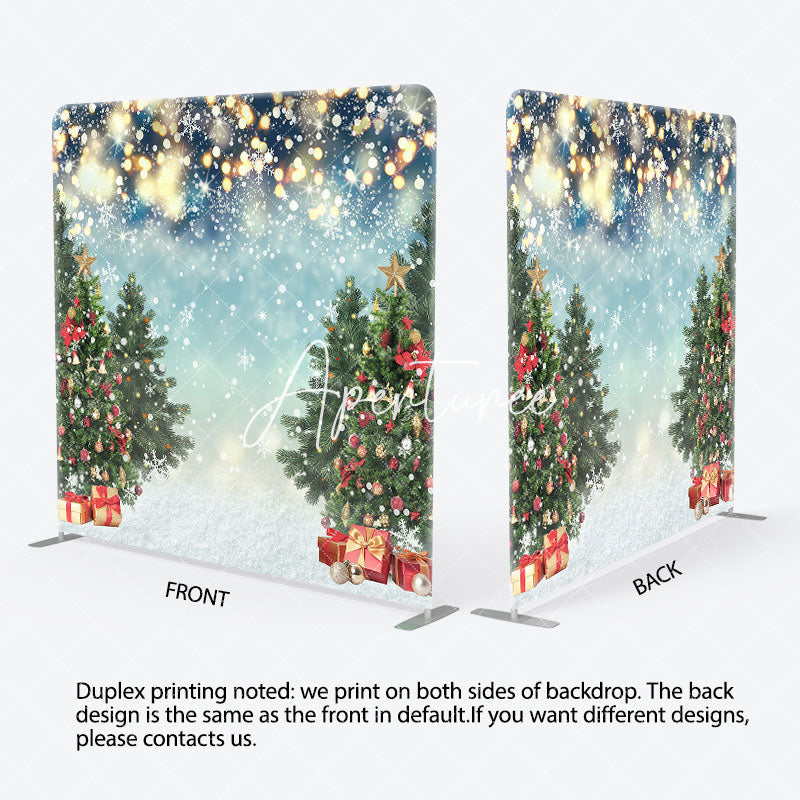 Aperturee - Aperturee Shiny Snow Christmas Tree Gift Tension Fabric Backdrop