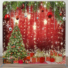 Aperturee - Aperturee Shiny Stars Christmas Tree Red Pillow Case Backdrop