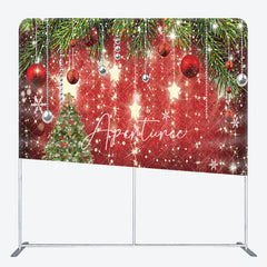 Aperturee - Aperturee Shiny Stars Christmas Tree Red Pillow Case Backdrop