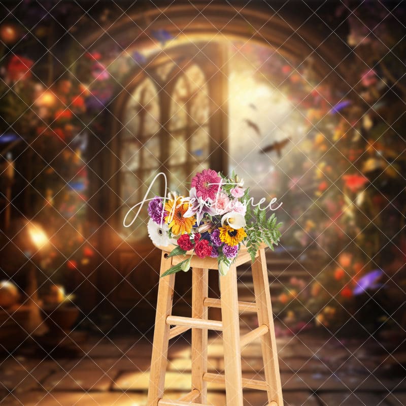 Aperturee - Aperturee Shiny Sweet Fairytale Floral Wonderland Backdrop