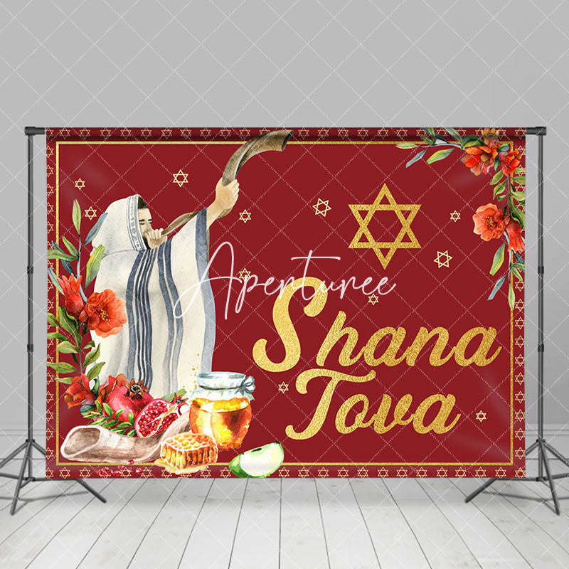 Aperturee - Aperturee Shofar Honey Fruit Floral Red Shana Tova Backdrop